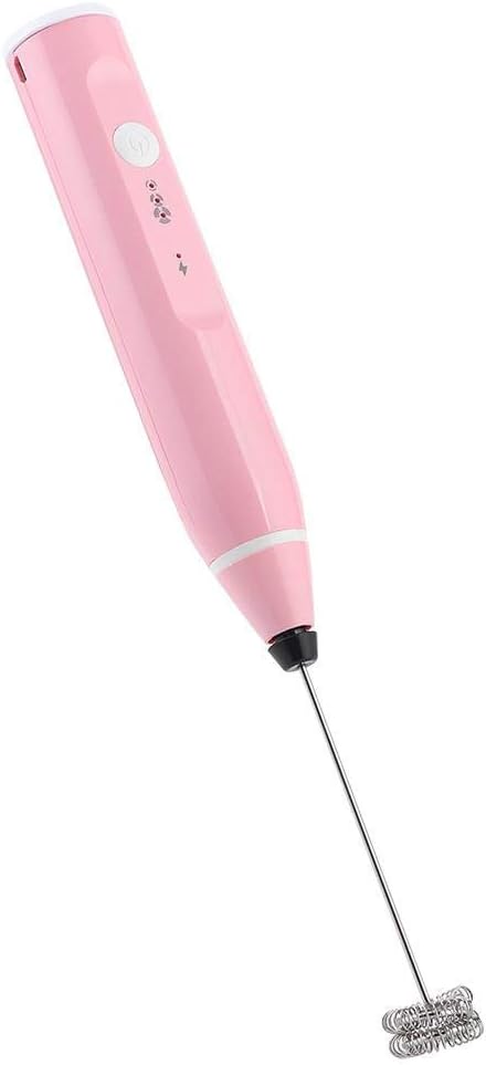 Rechargeable Milk Frother, Electric Coffee Mixer Handheld Egg Beater Household Kitchen Tools(Pink)