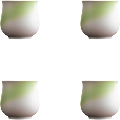 4-Oz Ceramic Espresso Cups Set - Multi-Color, Handle-Free Design for Home & Cafe | Dishwasher-Safe Stoneware Cups (Kiln turning green, 4)