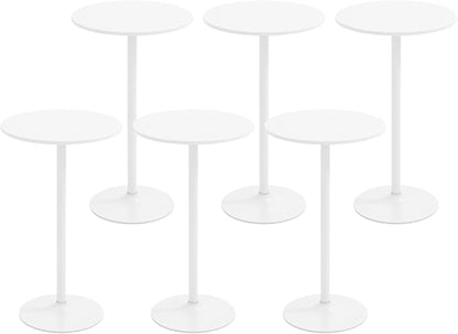COSTWAY Round Bistro Table Set of 6, Height Adjustable Bar Height Cocktail Table, High Top Pub Table Snack Table with Heavy-Duty Metal Base for Home Bar, Dining Room, Restaurant, White
