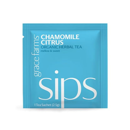 Grace Farms Organic CHAMOMILE CITRUS Herbal Tea (100 Enveloped Pyramid Sachets w/ String & Tag) | Naturally Sweet, Healthy and Caffeine Free | Organic, Fair Trade and Kosher Certified | Gives Back 100% of Profits