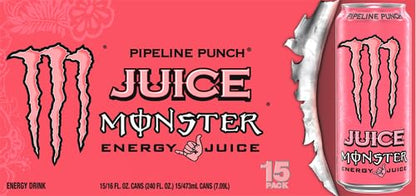 Monster Energy Juice Pipeline Punch, Energy + Juice, Energy Drink, 16 Ounce (Pack of 15)