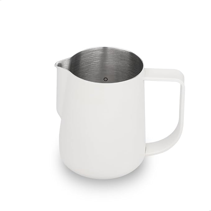 watchget Milk Frothing Pitcher 250ml/8oz Stainless Steel Espresso Steaming Pitcher Milk Coffee Cappuccino Latte Art Barista Steam Pitcher Milk Frothing Jug, White
