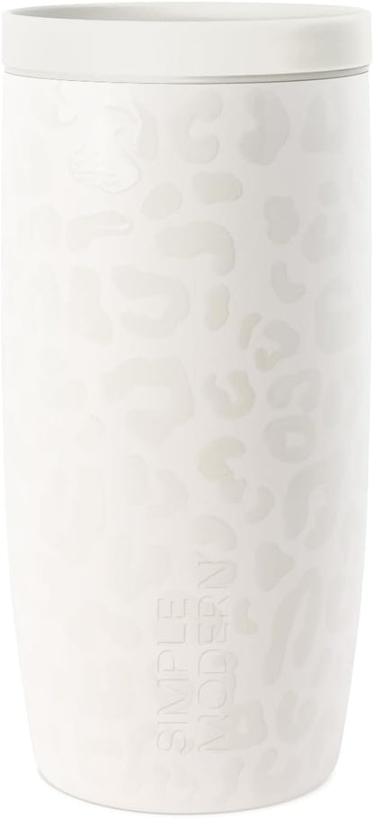 Simple Modern Travel Coffee Mug Tumbler with 360° Lid | Ceramic-Lined Insulated Stainless Steel Cold Brew Iced Coffee Cup Thermos | Gifts for Women Her Him | Voyager Signature | 16oz | Cream Leopard
