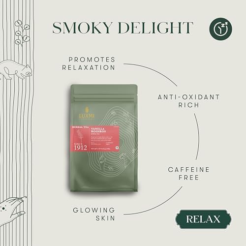 Luxmi Estates Rooibos Vanilla Organic Rooibos Tea (50 Tea Bags) Caffeine Free Tea Bags For Relaxing, Calming, and Stress Relief, With Certified Organic Herbal Tea