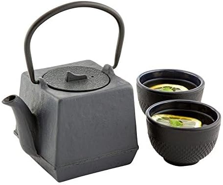 Restaurantware Tetsubin 27 Ounce Cast Iron Teapot 1 Cube Iron Teapot - With Strainer Retains Heat Black Cast Iron Japanese Tea Kettle Curved Handle