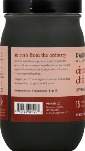 Paromi Cinnamon Chai Rooibos Organic Tea, Signature Jar, 15 Count (Pack of 2)