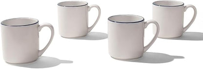 Made In Cookware - Set of 4 - Coffee Mug Set - 12 oz - White With Navy Rim - Porcelain - Crafted in England - Dishwasher and Microwave Safe