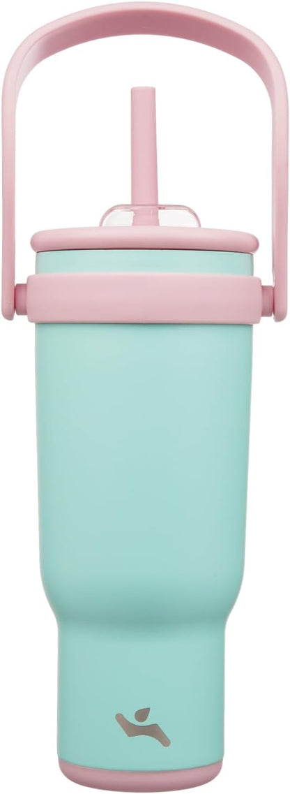 40 oz Tumbler with Side Handle, Insulated Water Bottle with Straw and 2 in 1 Lid, Stainless Steel Cup Travel Coffee Mug for Sports Office Gym,Guava
