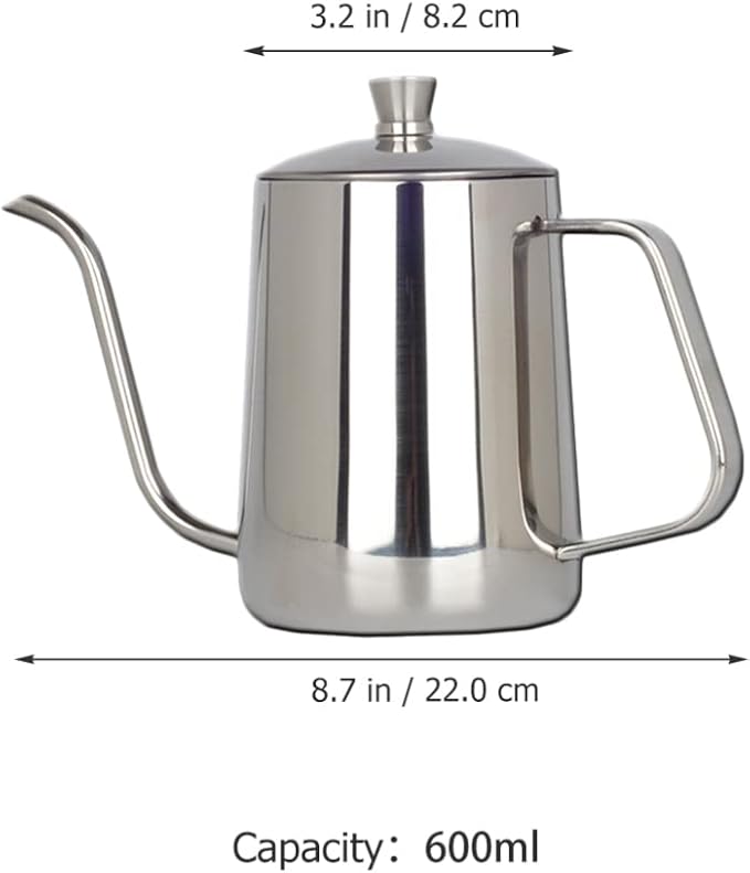 Toyvian Gooseneck Kettle 600ML Metal Coffee Kettle, Coffee Thin Spout, Gooseneck Pitcher, Narrow Spout Pot, Dripper Stainless Steel Water Bottle