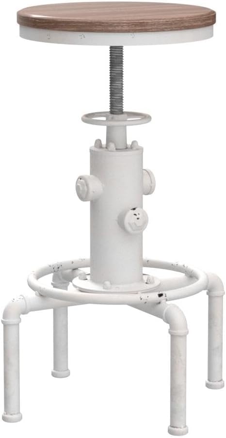 Topower Aged Antique Vintage Industrial Barstool Solid Wood Water Pipe Fire Hydrant Design Cafe Coffee Industrial Bar Stool Set of 2 Antique White