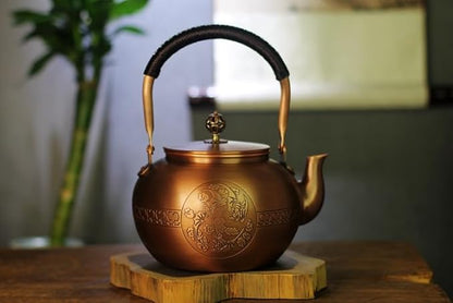 KunwuShan KWS Handmade Copper Teapot, 1.5mm Thick, 1600ml, Red, No Coating, Pure Copper, Large Size, With Lid