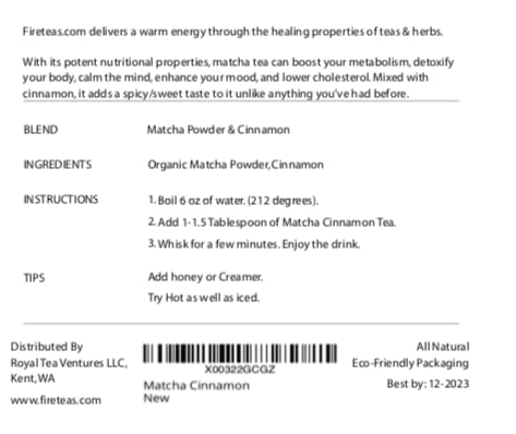 FIRE TEAS Matcha Cinnamon Powder - Organic Matcha Cinnamon Green Tea Powder