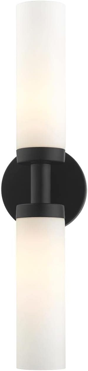 Livex Lighting 10104-04 Aero Collection ADA 2-Light Bathroom Vanity Light with Satin Opal White Glass Cylinder Shades, Black, 18 x 4.25