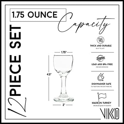 Vikko 1.75 Ounce Shot Glasses, Set of 12 Small Liquor Glass with Stem, Spirit Glasses, Durable Tequila Bar Glasses For Alcohol and Espresso Shots