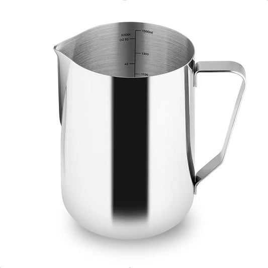 watchget Milk Frothing Pitcher 50oz/1500ml - Stainless Steel Espresso Steaming Pitcher for Cappuccino, Latte Art, Coffee Machine Accessories Milk Jug Frother Cup, Silver