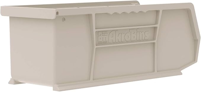 Akro-Mils 30224 AkroBins Plastic Storage Bins, Space-Saving Stackable Bins for Garage, Pantry, Craft Organization, 11" L x 4" W x 4" H, Stone, 12-Pack