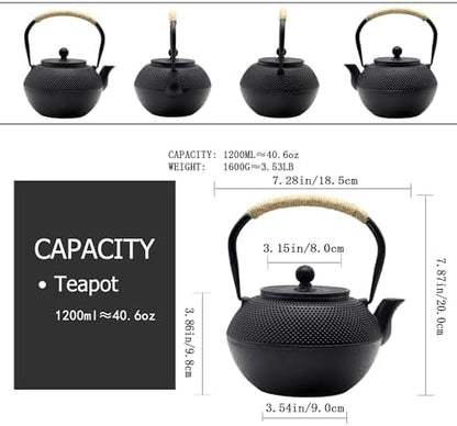 40.6oz Cast Iron Teapot, Japanese Tetsubin Tea Kettle for Stovetop Safe, Black Cast Iron Tea Kettle with Infuser for Loose Leaf, Tea Pot with Enameled Interior, Gift for Tea Lovers