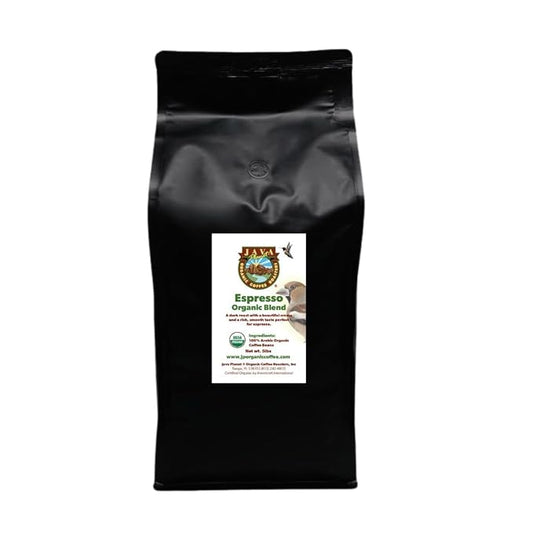 Low Acid Organic Coffee – Whole Bean, Mold-Free & Stomach Friendly by Java Planet, Espresso Blend Coffee, Dark Roast, Smooth Full Flavored, 5LB Bag