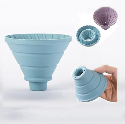 Pour Over Coffee Dripper,V60 and Cake Cup Filter Paper Silicone Coffee Funnel Filter,Reusable Dripper Coffee Filter with Wood Base Coffee Dripper Accessory for Coffee Pot Coffee Maker (Blue)