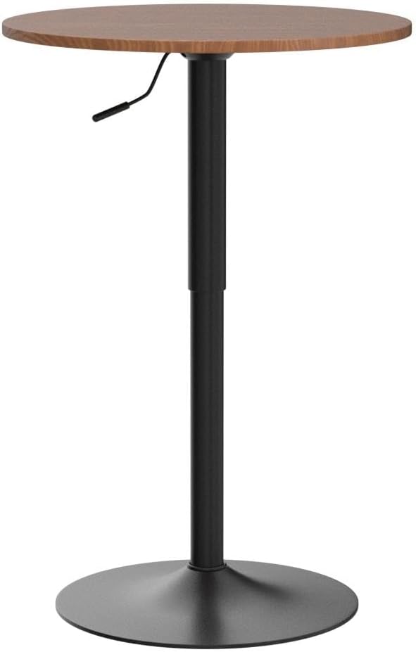 Magshion Round Bar Table, Height-Adjustable 27.5"-36" Tall Pub Tables with Black Leg and Sturdy Base, 360° Swivel Table for Kitchen Bistro Bar Cocktail Table (Brown)