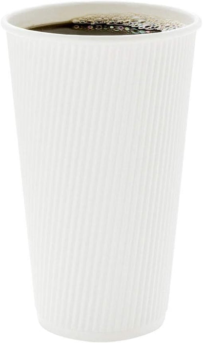 Restaurantware 16 Ounce Ripple Wall Disposable Coffee Cups, 500 Insulated White Paper Tumblers with Rolled Rim Design, Lids Sold Separately for Hot Drinks like Tea, Hot Chocolate and More