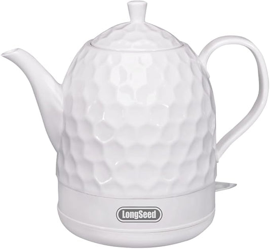 Ceramic Electric Kettle 1 Quarts, 1000W Hot Water Boiler, Automatic Shut-off, BPA-Free, Teapot Rapid Boil For Coffee & Tea, Boil-Dry Protection, White Gooseneck