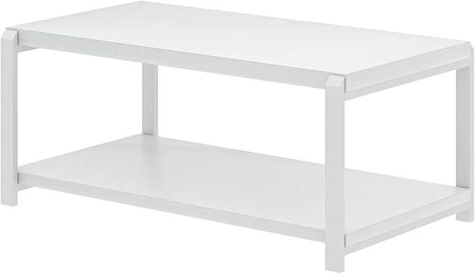 EXCEFUR White Coffee Table with Storage, Modern Center Table for Living Room, Rustic Wood and Metal Cocktail Tables, White Oak