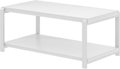 EXCEFUR White Coffee Table with Storage, Modern Center Table for Living Room, Rustic Wood and Metal Cocktail Tables, White Oak