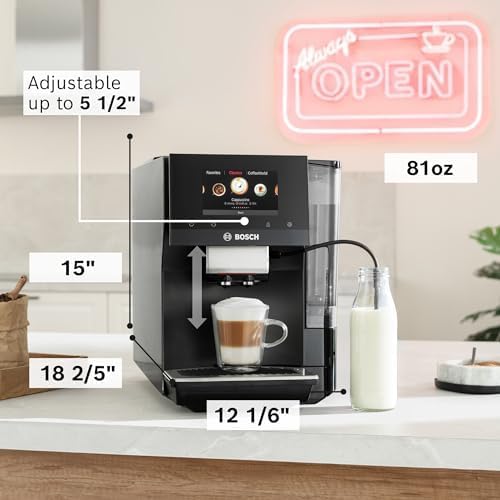 BOSCH 800 Series Fully Automatic Espresso and Coffee Machine – 35 Drinks, Cold Brew, Double Cup, Milk Hose, Ceramic Grinder, Smart Features, in Black TPU60309