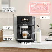 BOSCH 800 Series Fully Automatic Espresso and Coffee Machine – 35 Drinks, Cold Brew, Double Cup, Milk Hose, Ceramic Grinder, Smart Features, in Black TPU60309