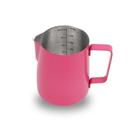 watchget Stainless Steel Milk Frothing Pitcher 12oz/350ml - Espresso Steaming Pitcher for Cappuccino, Latte Art, Coffee Machine Accessories Milk Jug Coffee Frother Cup, Rose Red