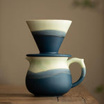 Load image into Gallery viewer, Handmade Gradient White Blue Pour Over Coffee Maker with Pour Set Fambe Ceramic Coffee Dripper Brewer Heat Resistant Coffee Pot Decanter ACM07G