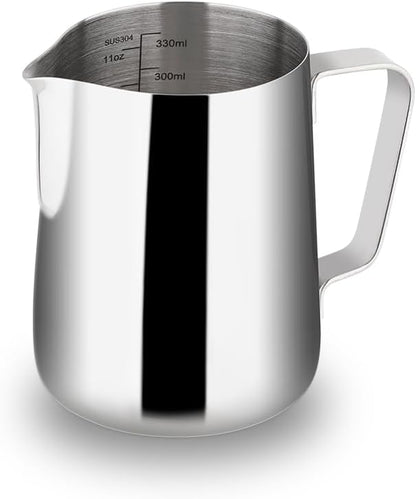 watchget Milk Frothing Pitcher 350ml/600ml/900ml/1500ml (12oz/20oz/32oz/52oz) - Stainless Steel Espresso Steaming Pitcher for Cappuccino, Latte Art, Milk Jug Coffee Frother Cup, Silver