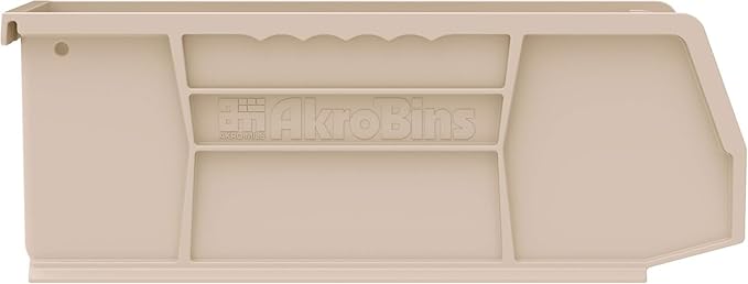 Akro-Mils 30224 AkroBins Plastic Storage Bins, Space-Saving Stackable Bins for Garage, Pantry, Craft Organization, 11" L x 4" W x 4" H, Stone, 12-Pack