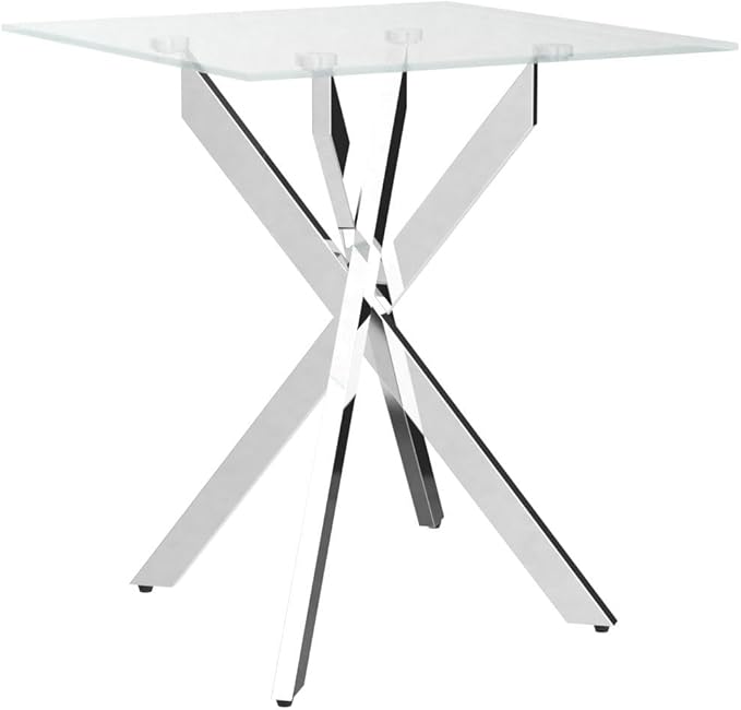 Modern Style Square Side Table with Tempered Glass Top and Metal Tubular Legs, Silver 20”Dx20”Wx22”H
