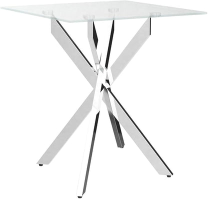 Modern Style Square Side Table with Tempered Glass Top and Metal Tubular Legs, Silver 20”Dx20”Wx22”H