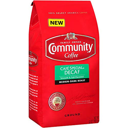 Community Coffee Café Special Decaf Ground Coffee, Medium Dark Roast, 32 Ounce Bag (Pack of 4)