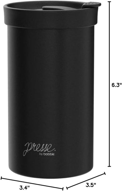 PRESSE by Bobble French Coffee Press And Insulated Stainless Steel Travel Tumbler for On-The-Go Brewing - 13 oz (Black)