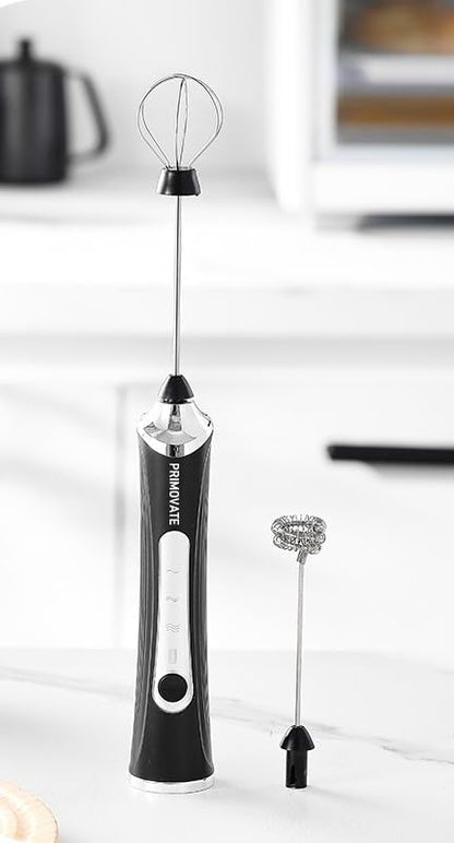 Handheld Milk Frother, Handheld Coffee Whisk, Low-Noise, USB Rechargeable, Black and White Color (Black without Stand)