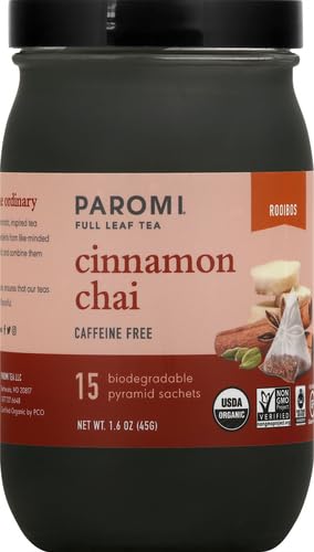 Paromi Cinnamon Chai Rooibos Organic Tea, Signature Jar, 15 Count (Pack of 2)