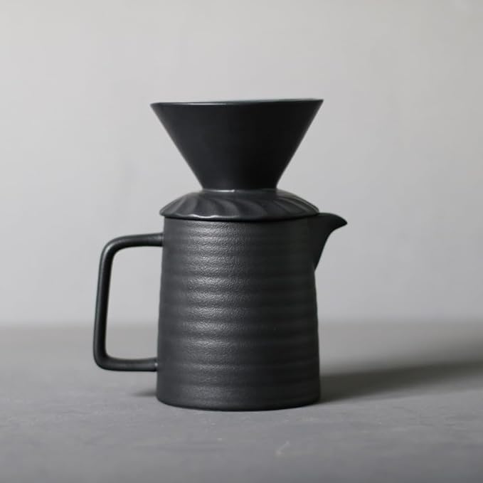 Handmade Black Pour Over Coffee Maker Set, Ceramic Coffee Dripper Brewer Heat Resistant Coffee Pot Decanter ACM03B