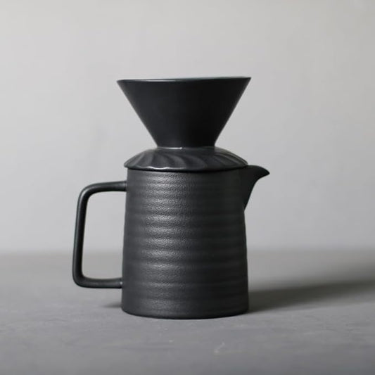Handmade Black Pour Over Coffee Maker Set, Ceramic Coffee Dripper Brewer Heat Resistant Coffee Pot Decanter ACM03B