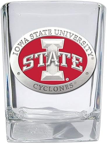 Heritage Pewter Iowa State Square Shot Glass | Hand-Sculpted 1.5 Ounce Shot Glass | Intricately Crafted Metal Pewter Alma Mater Inlay