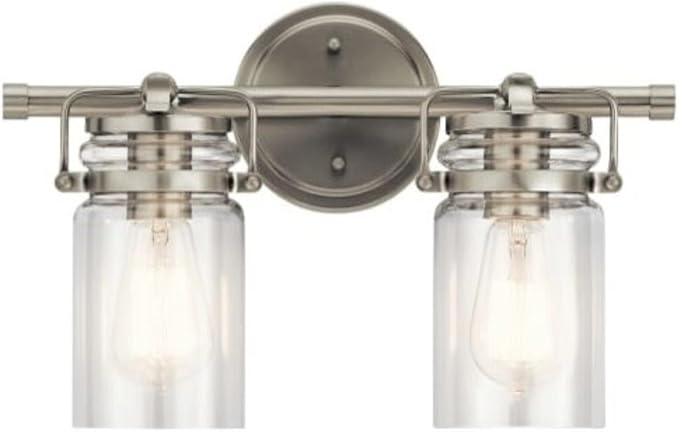 Kichler Brinley 15.75" Vanity Light in Brushed Nickel, 2-Light Farmhouse Bathroom Vanity Light with Clear Glass, (15.75" W x 10" H), 45688NI