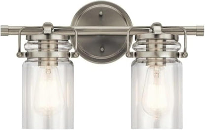 Kichler Brinley 15.75" Vanity Light in Brushed Nickel, 2-Light Farmhouse Bathroom Vanity Light with Clear Glass, (15.75" W x 10" H), 45688NI