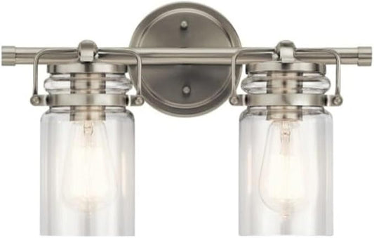 Kichler Brinley 15.75" Vanity Light in Brushed Nickel, 2-Light Farmhouse Bathroom Vanity Light with Clear Glass, (15.75" W x 10" H), 45688NI
