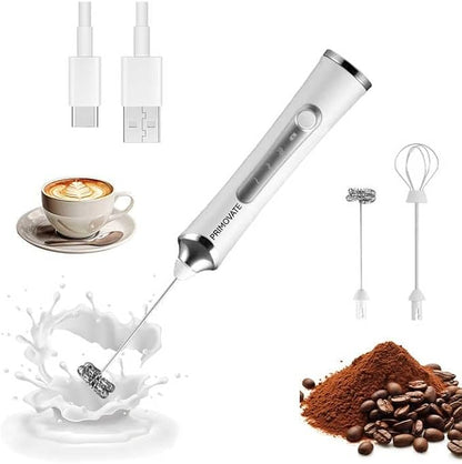 Handheld Milk Frother, Handheld Coffee Whisk, Low-Noise, USB Rechargeable, Black and White Color (Black without Stand)