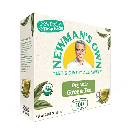 Newman's Own Organic Green Tea with 100 Individually Wrapped Tea Bags Per Box (Pack of 2) USDA Certified Contains Caffeine Brew Hot