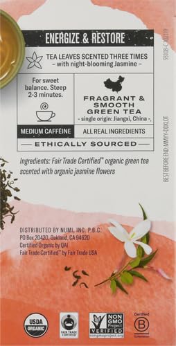 Numi Tea Jasmine Green Tea - Medium Caffeine - 18 Bags (Pack of 2)