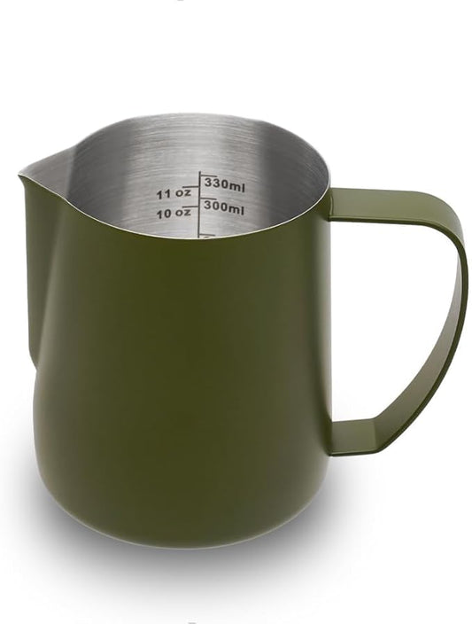 watchget Stainless Steel Milk Frothing Pitcher 12oz/350ml - Espresso Steaming Pitcher for Cappuccino, Latte Art, Coffee Machine Accessories Milk Jug Coffee Frother Cup, Matte Green